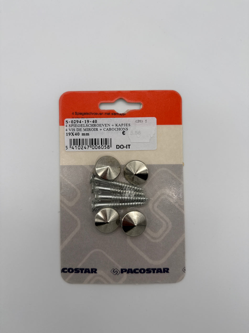 Spiegelschroeven + kapjes 19x40mm