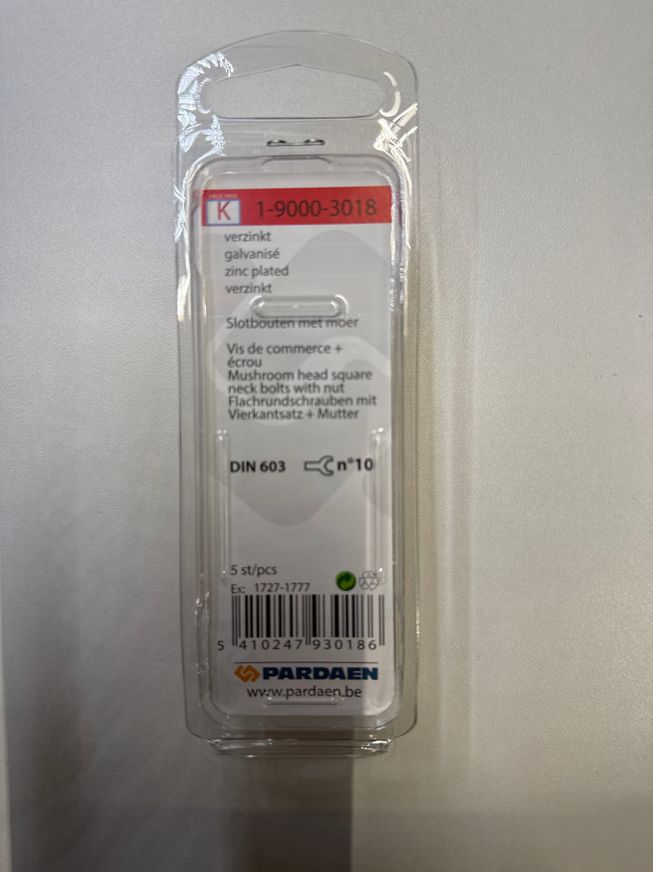 Slotbouten met moer Verzinkt M6x60mm