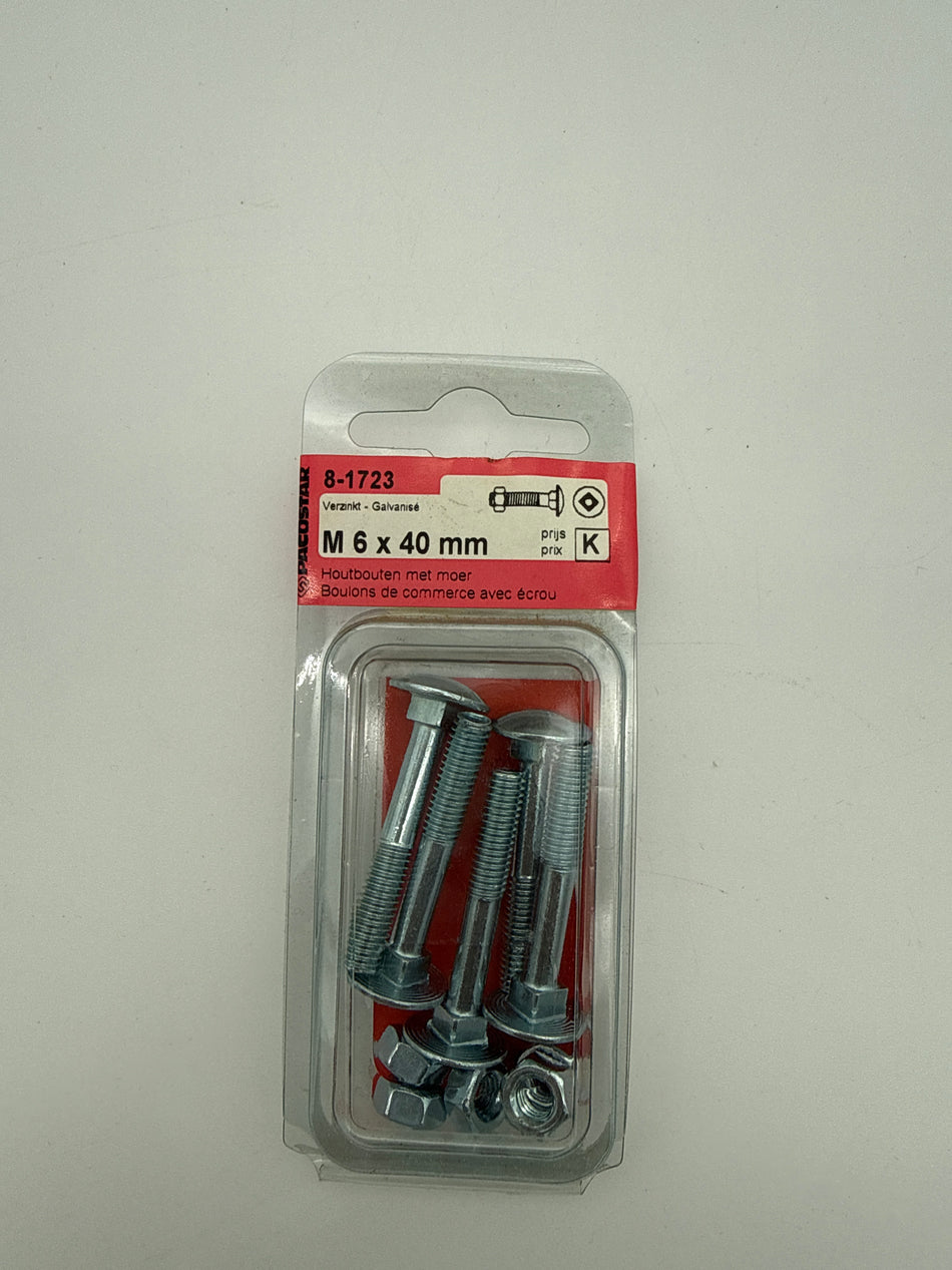 houtbouten met moer M6 x 40mm 5 stuks