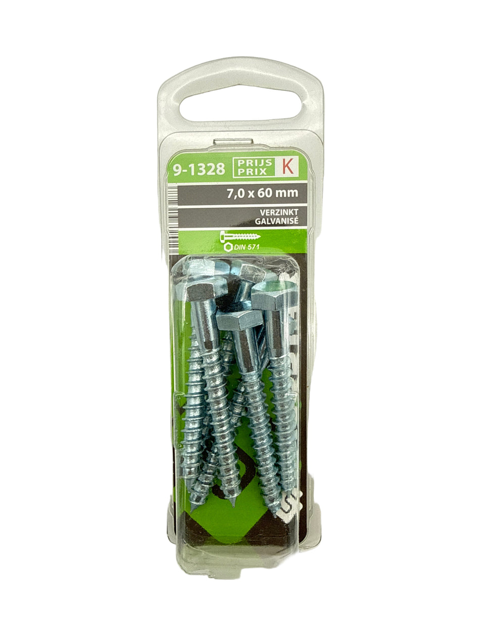 Houtdraadbouten, verzinkt - 7,0 x 60 mm