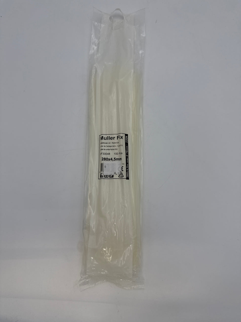 Cable tie white nylon 280x4,5mm