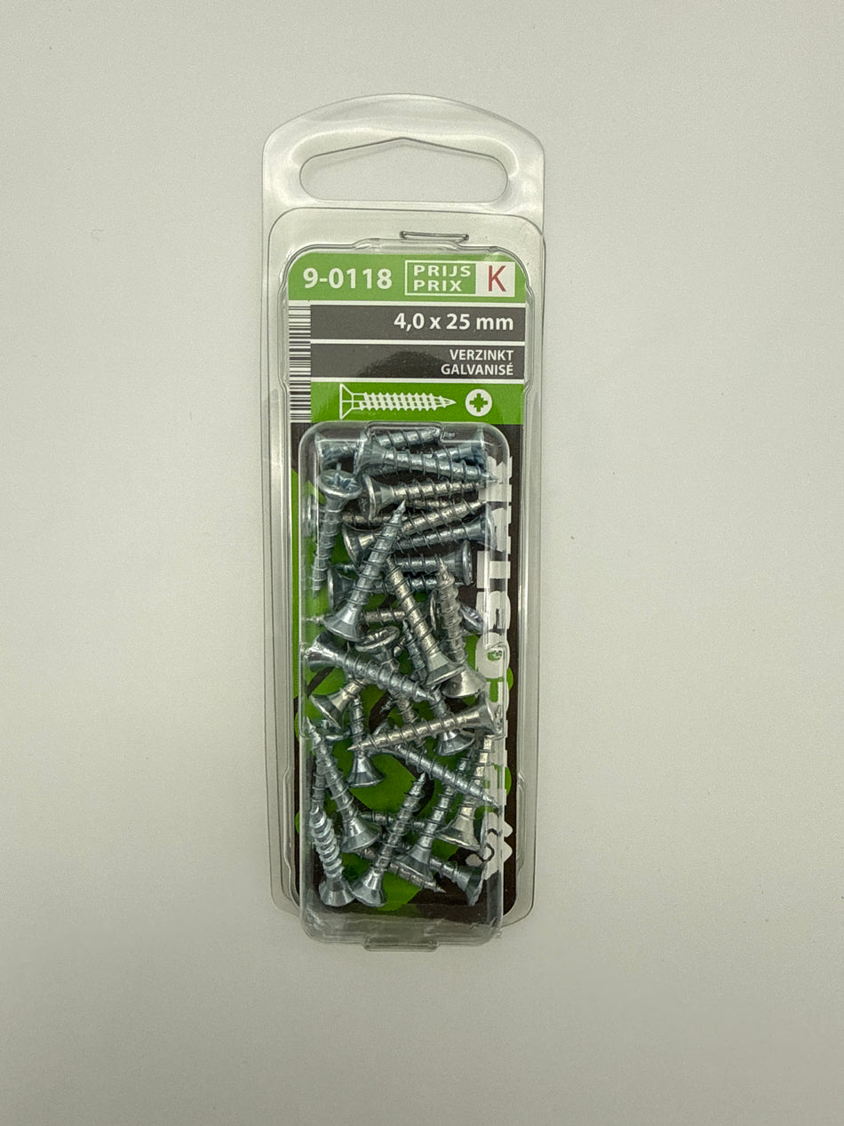 Spaanplaatschroeven platte kop - 4,0 x 25 mm