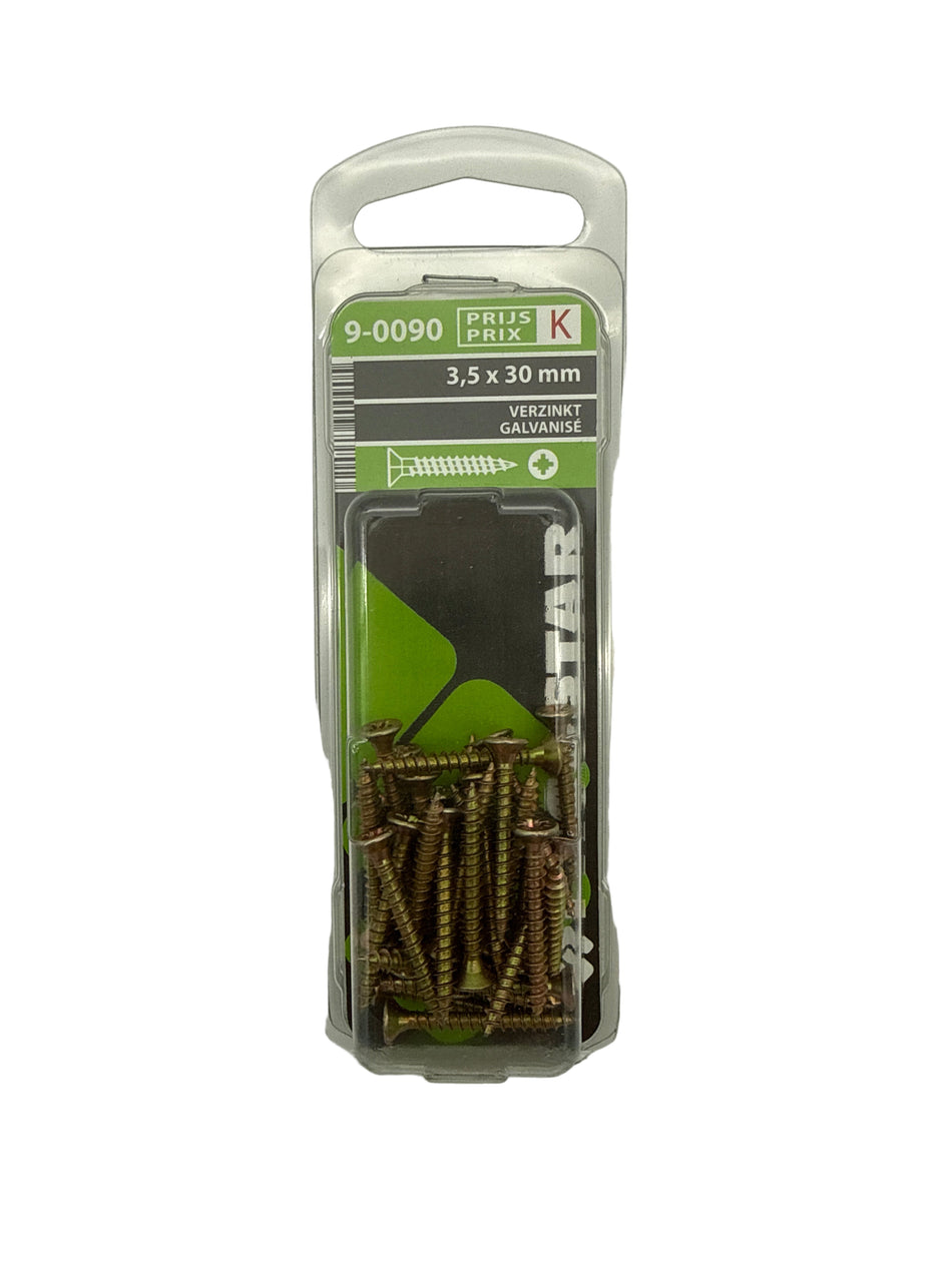 Spaanplaatschroeven platte kop - 3,5 x 30 mm