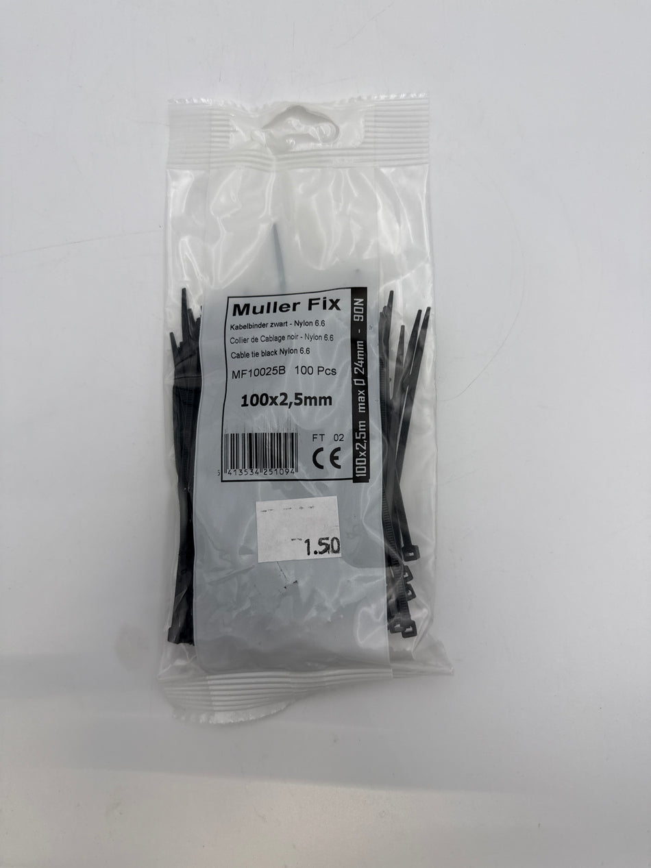 Cable tie black nylon 100x2,5mm