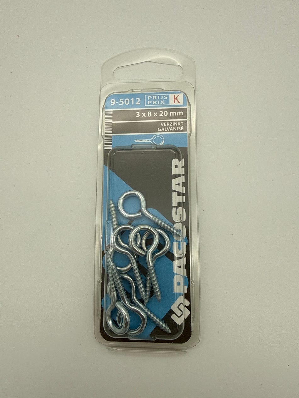 Oogschroeven, verzinkt - 3 x 8 x 20 mm
