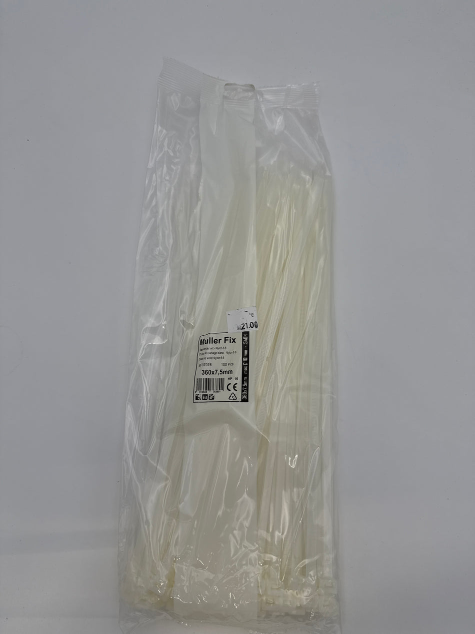 Cable tie white nylon 360x7,5mm
