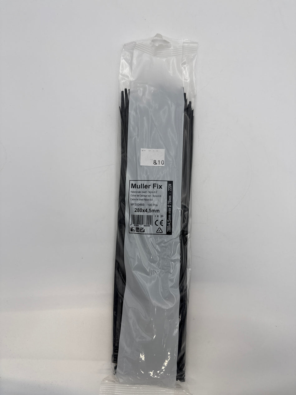 Cable tie black nylon 280x4,5mm