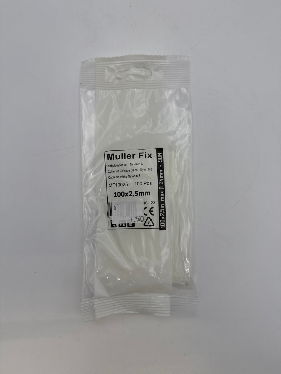 Cable tie white nylon 6.6 100x2,5mm