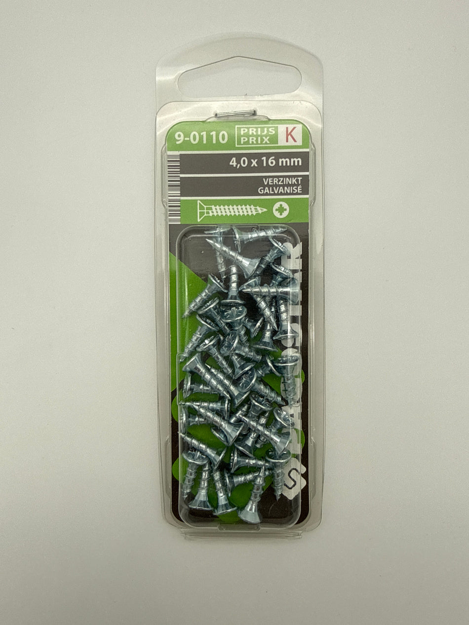 Spaanplaatschroeven platte kop - 4,0 x 16 mm