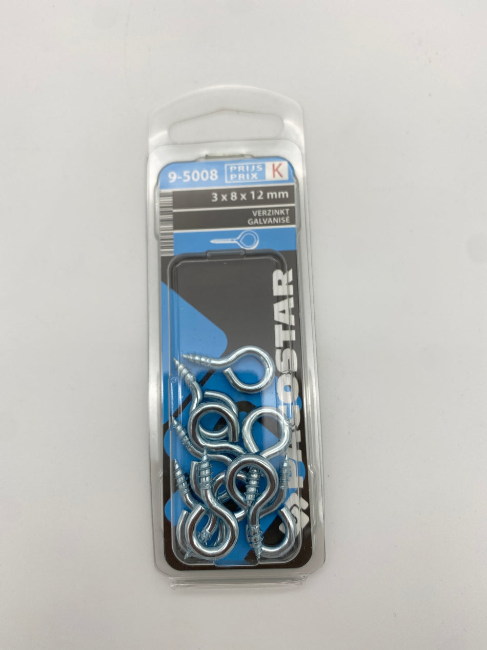 Oogschroeven, verzinkt - 3.30 x 8 x 12 mm