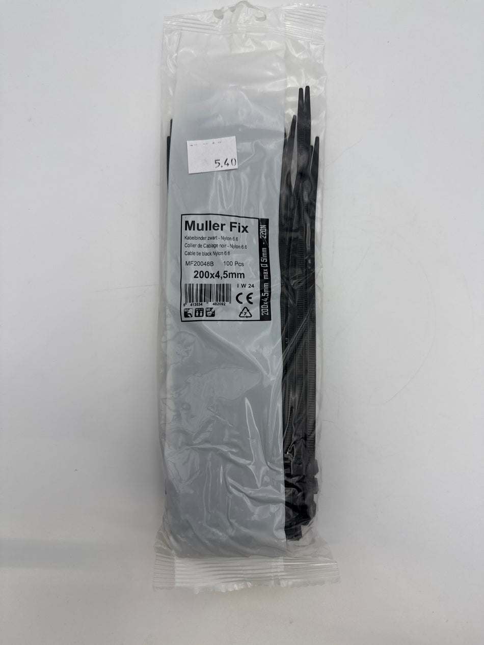 Cable tie black nylon 200x4,5mm