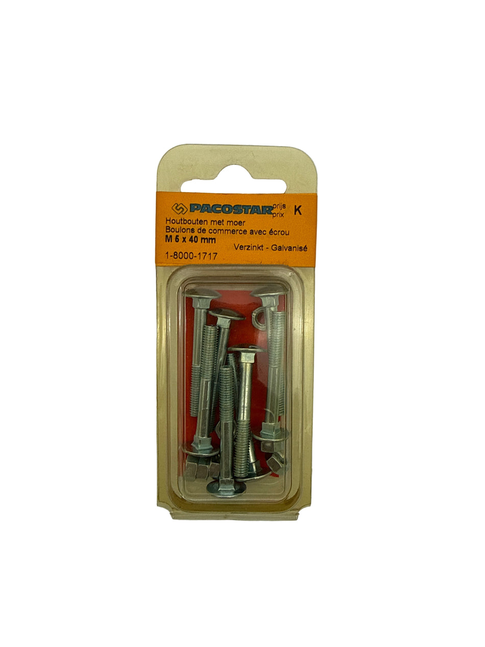 houtbouten met moer M6 x 40mm verzinkt