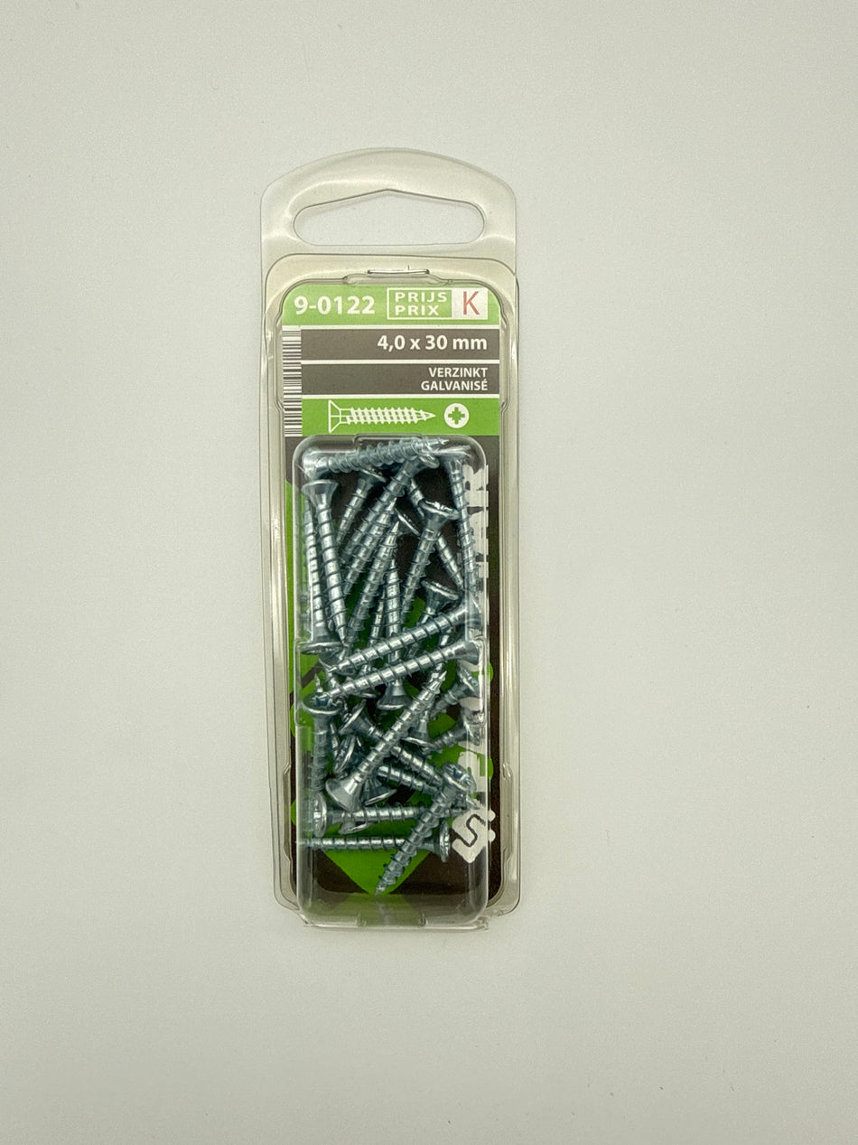 Spaanplaatschroeven platte kop - 4,0 x 30 mm
