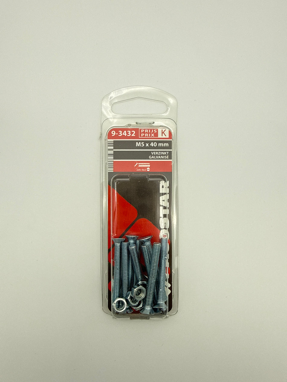 Metaalbouten platte kop + moer - M5 x 40 mm