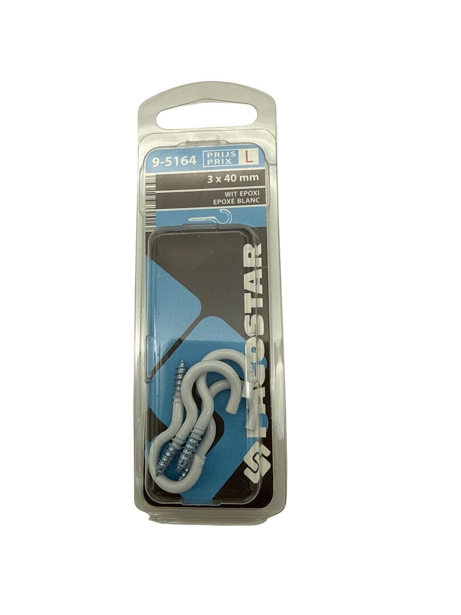 Haakschroeven, wit epoxi - 3 x 40 mm