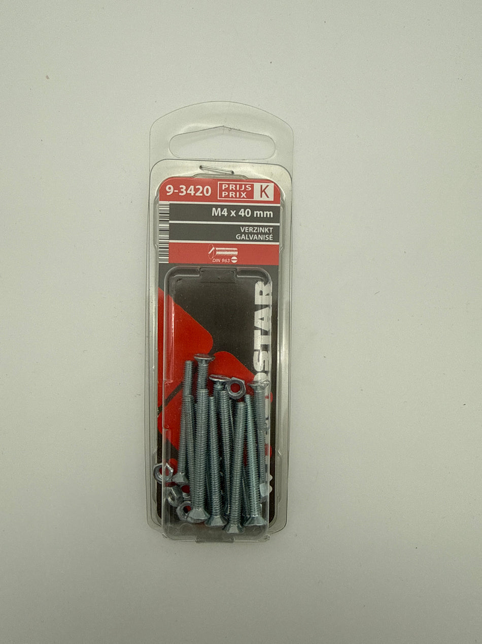 Metaalbouten platte kop + moer - M4 x 40 mm