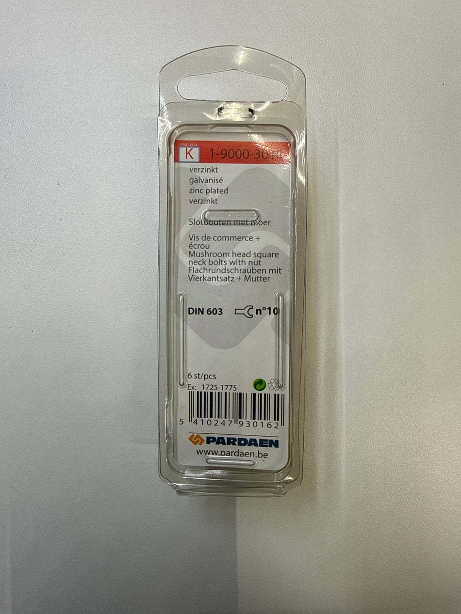 Slotbouten met moer, verzinkt - M6 x 50 mm