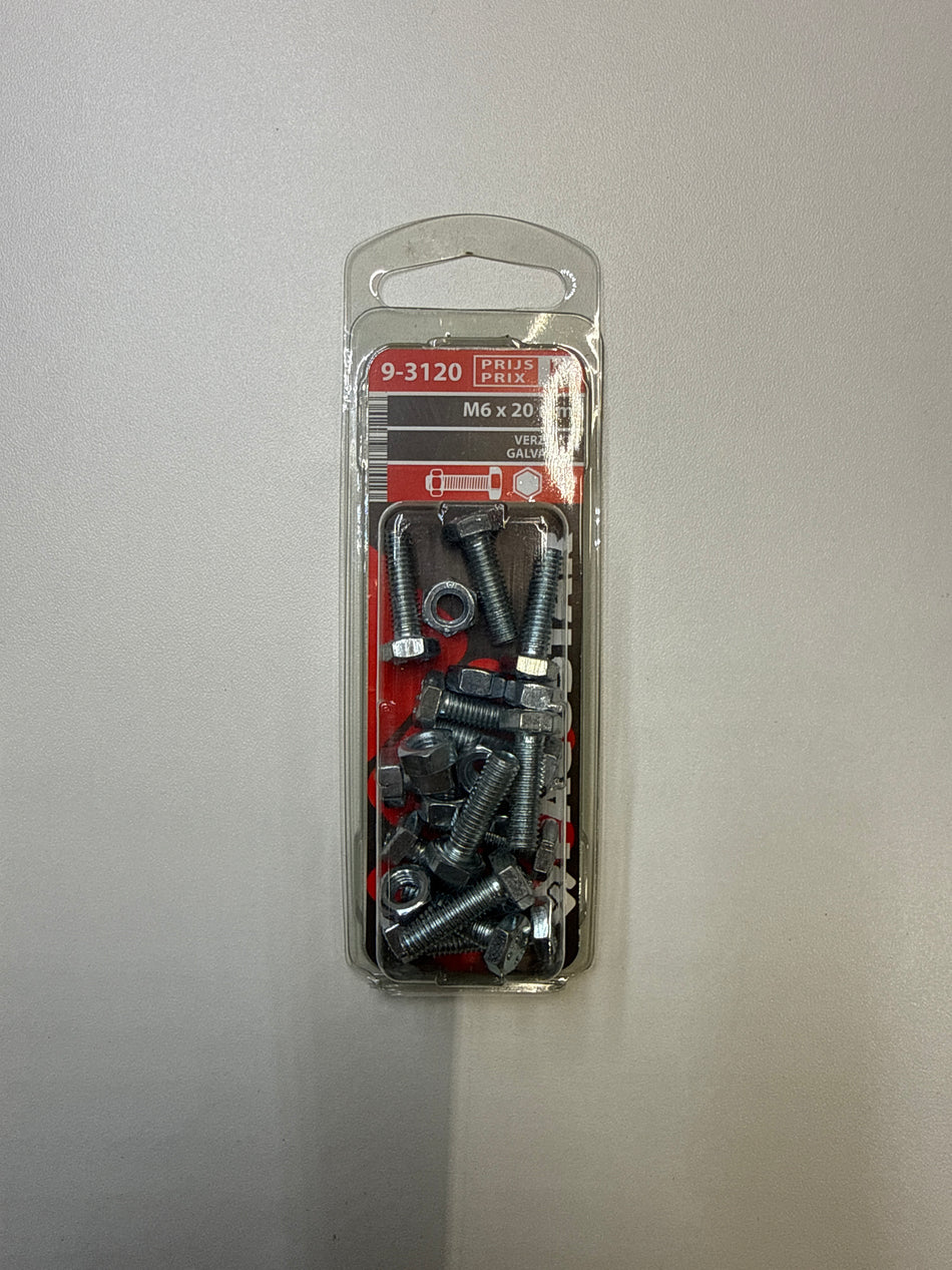 tapbouten met moer M6x20mm verzinkt 12 stuks