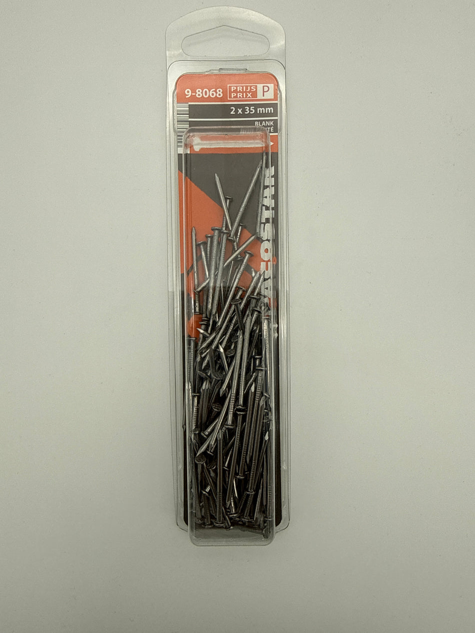Draadnagels, platte kop, blank - 2 x 35 mm