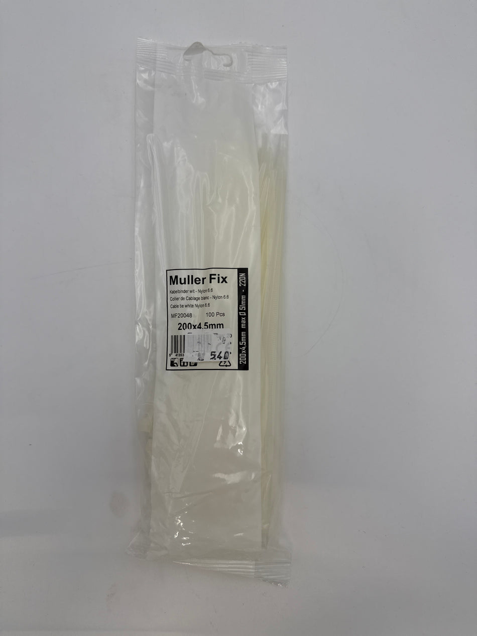 Cable tie white nylon 200x4.5mm