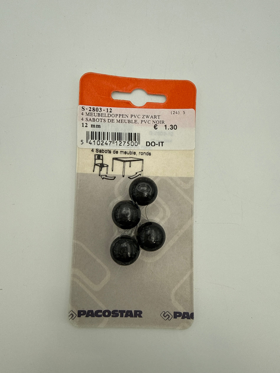 Meubelpootdoppen pvc 12mm zwart