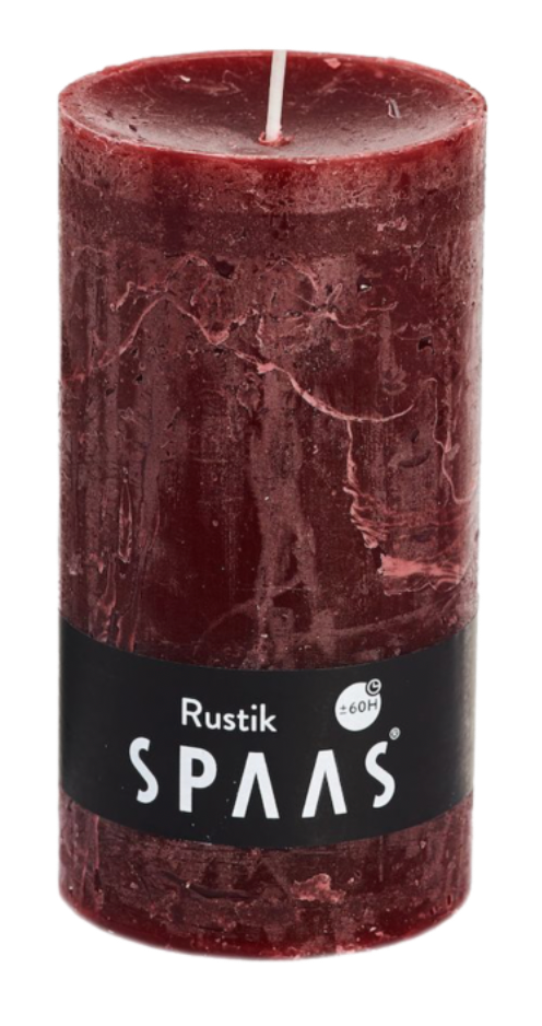 Rustieke cilinderkaars 70/130 mm 60u - wijnrood - SPAAS