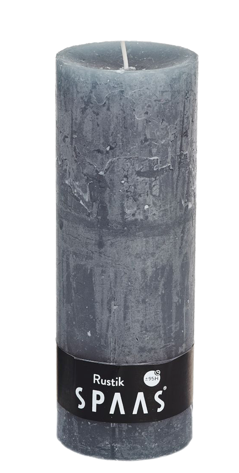 Rustieke cilinderkaars 68/190 mm 95u - grijs - SPAAS