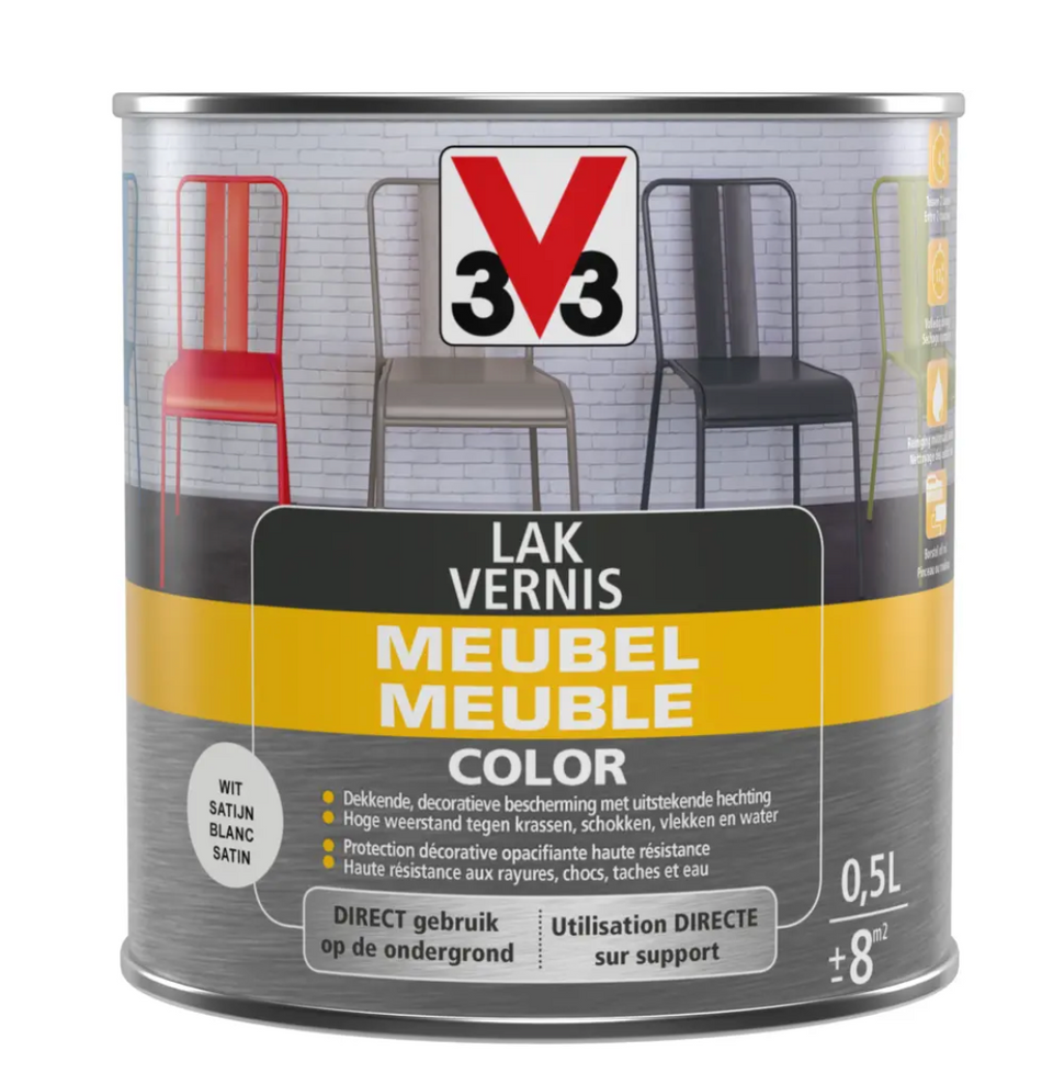 3V3 Meubelvernis 0,5l wit Satin