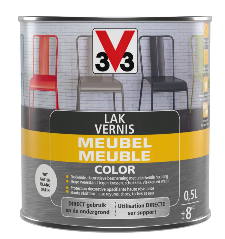 3V3 Meubelvernis 0,25l wit Satin