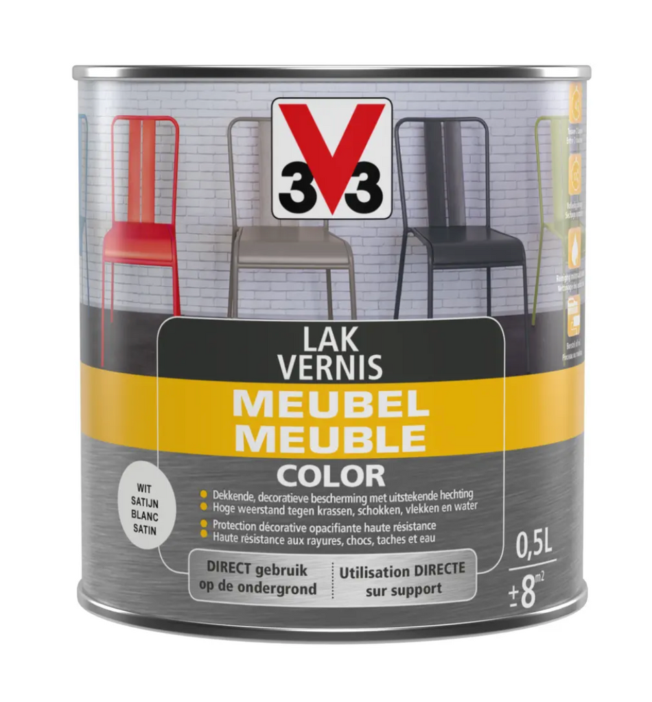 3V3 Meubelvernis 0,5l wit mat