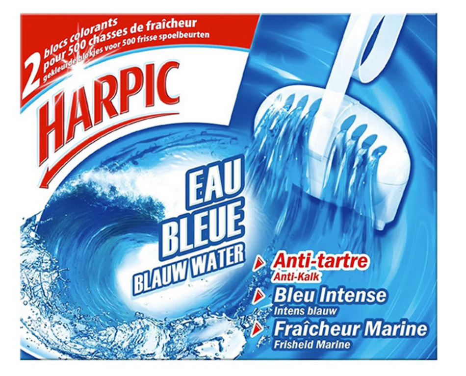 Harpic Toiletblok Blauw Water met Houder – Frisse Geur & Anti-Kalk (tot 500 spoelbeurten)