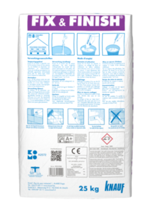 Knauf Fix & Finish 25 kg – Lijm- en Afwerkingsgips voor Gipsplaten