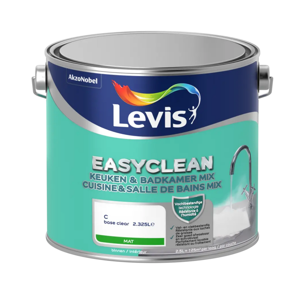 EasyClean Keuken & Badkamer Wit 2,5L  C – Afwasbare Muurverf tegen Vocht & Vlekken