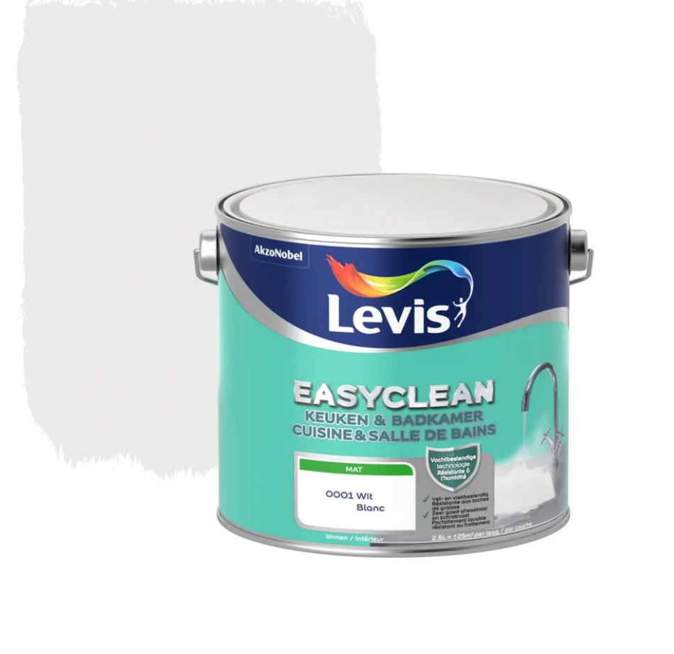 EasyClean Keuken & Badkamer Wit 2,5L W – Afwasbare Muurverf tegen Vocht & Vlekken