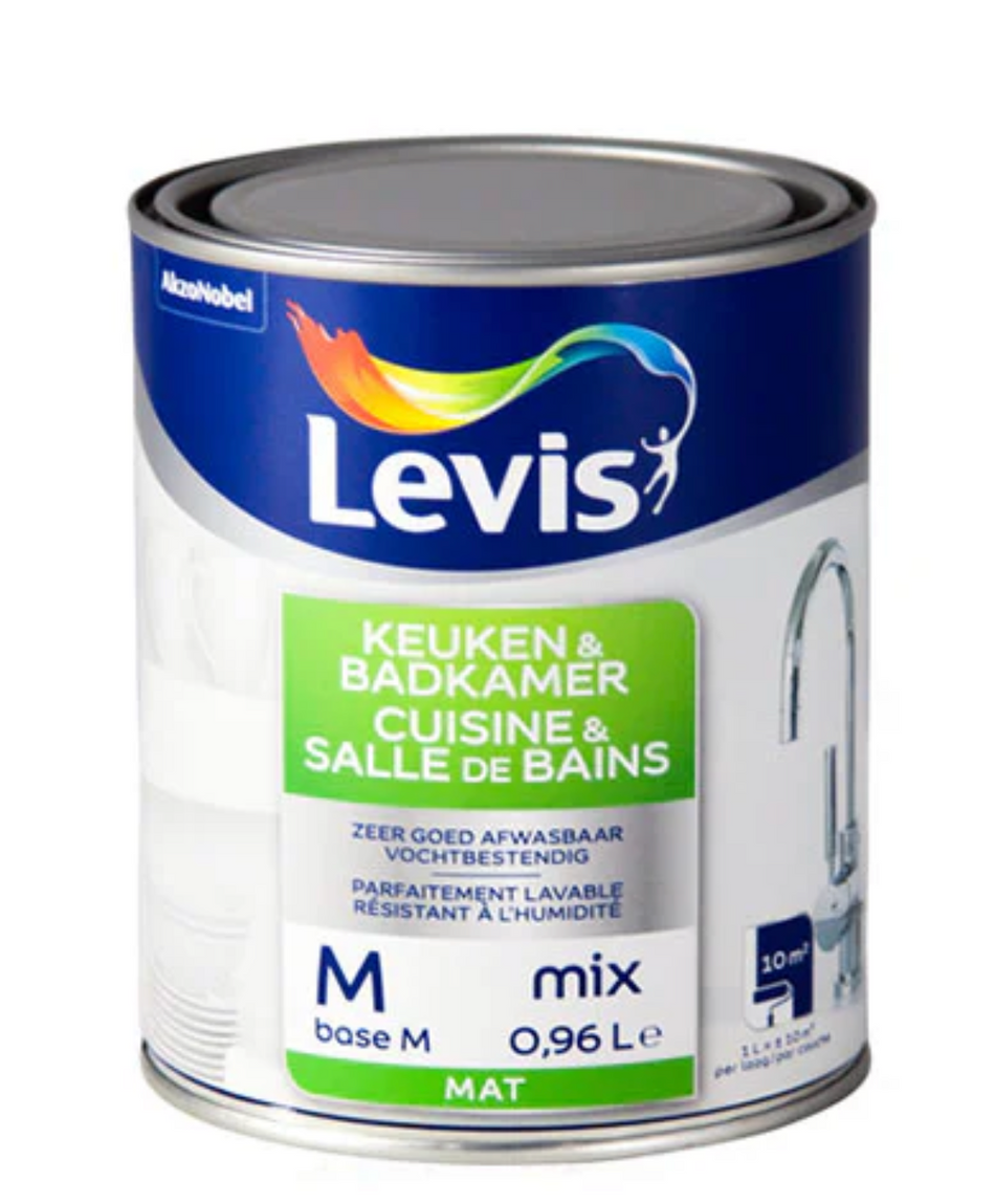 Levis Keuken & Badkamer Mat Base M 1L – Afwasbare Muurverf voor Vochtige Ruimtes