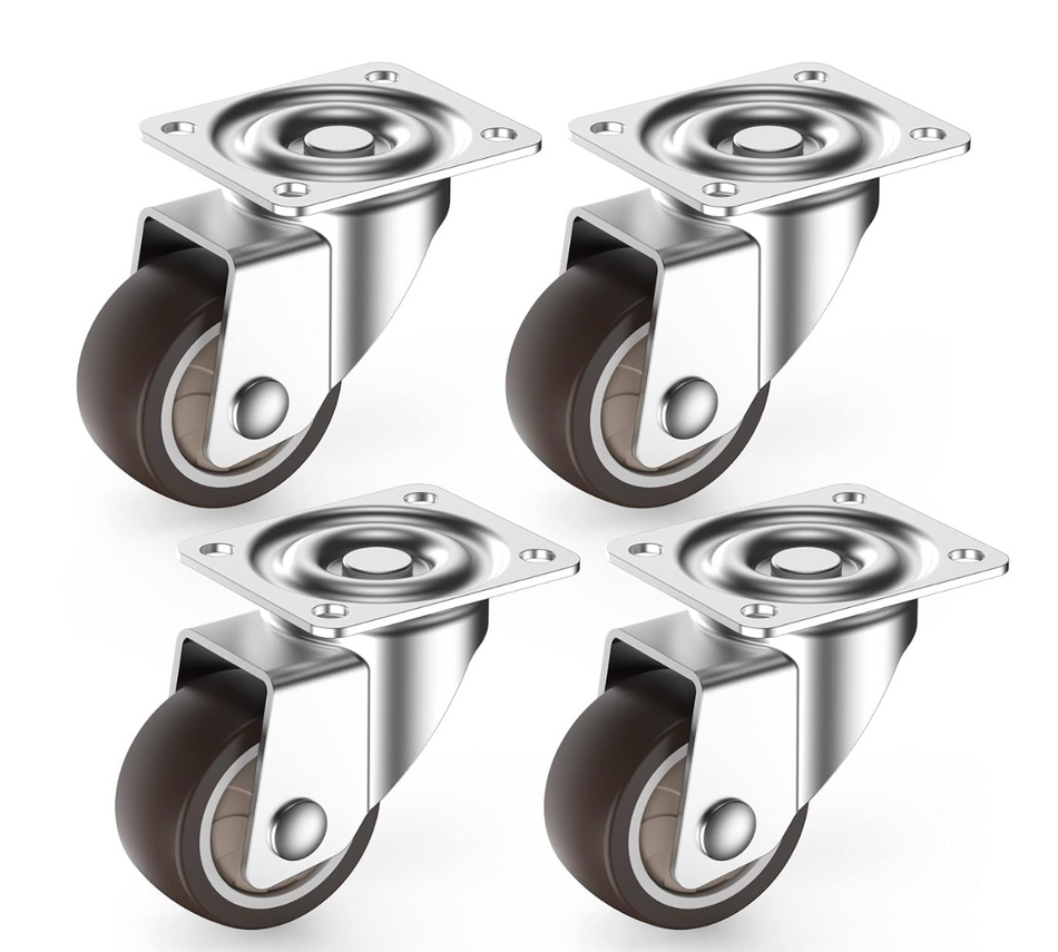 Set van 4 Zwenkwielen 50 mm voor Meubels – Zonder Rem