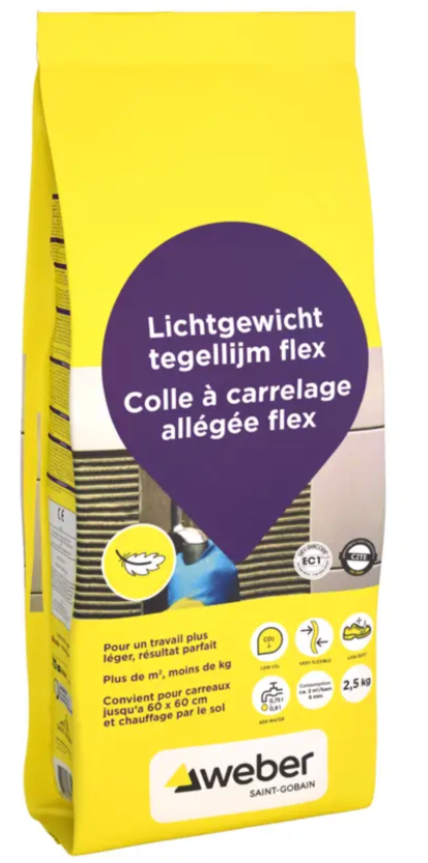 Weber Lichtgewicht Tegellijm Flex Grijs 2,5 kg