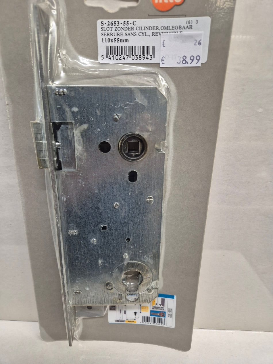 SLOT ZONDER CILINDER,OMLEGBAAR - 110x55mm