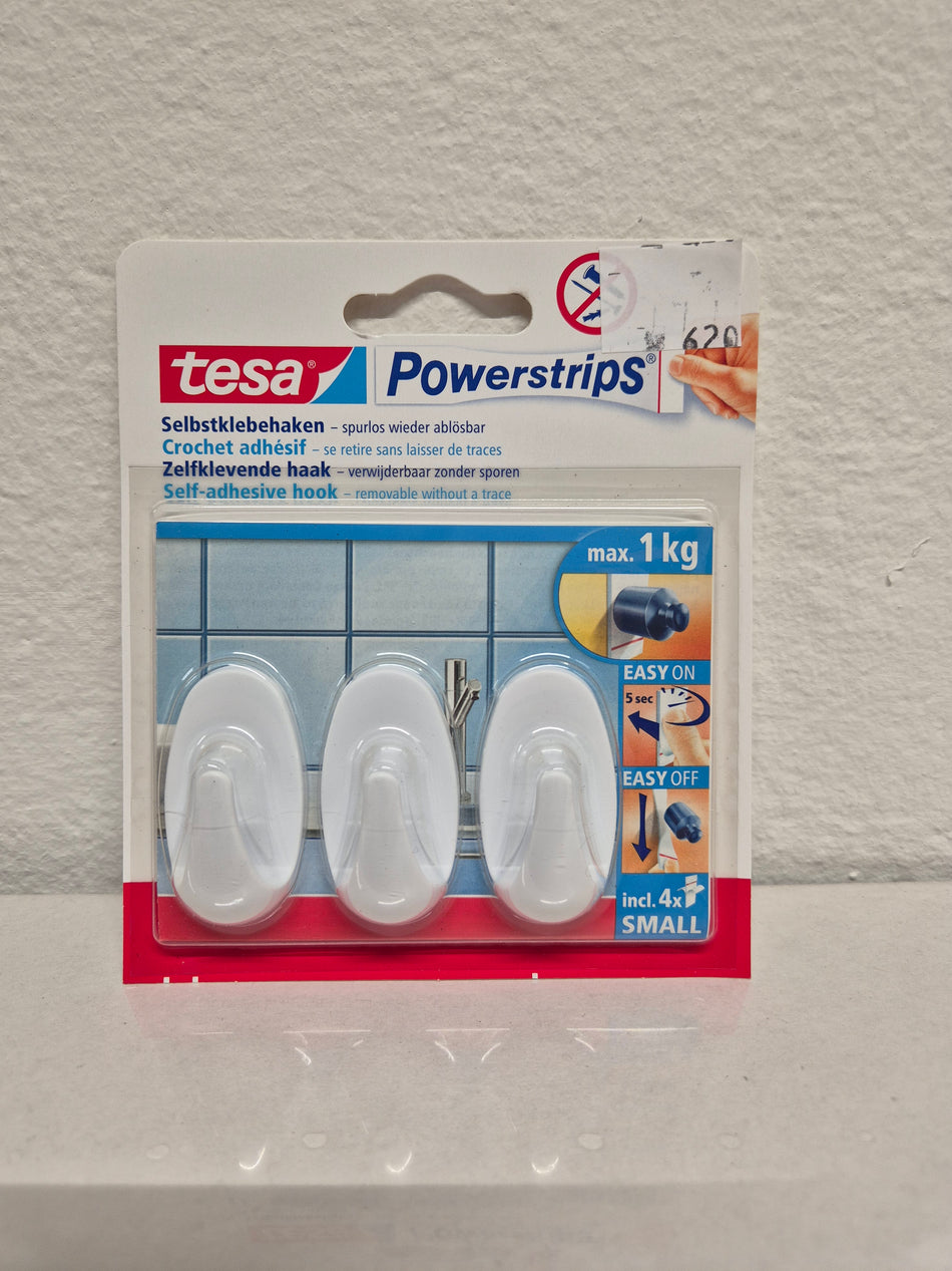 Tesa zelklevende haakjes 3 stuks kleur wit