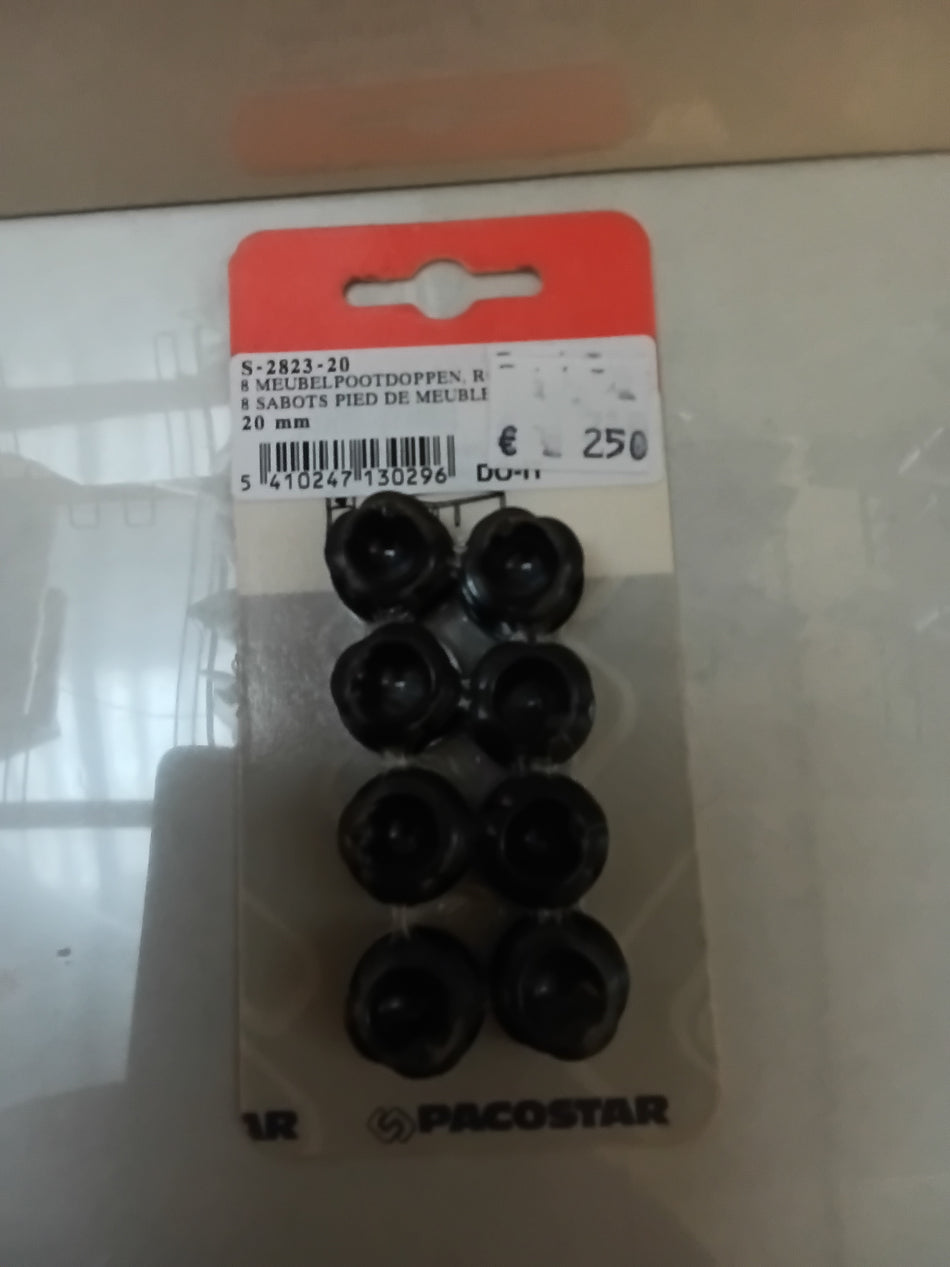 Meubelpootdoppen 20mm zwart 8 stuks