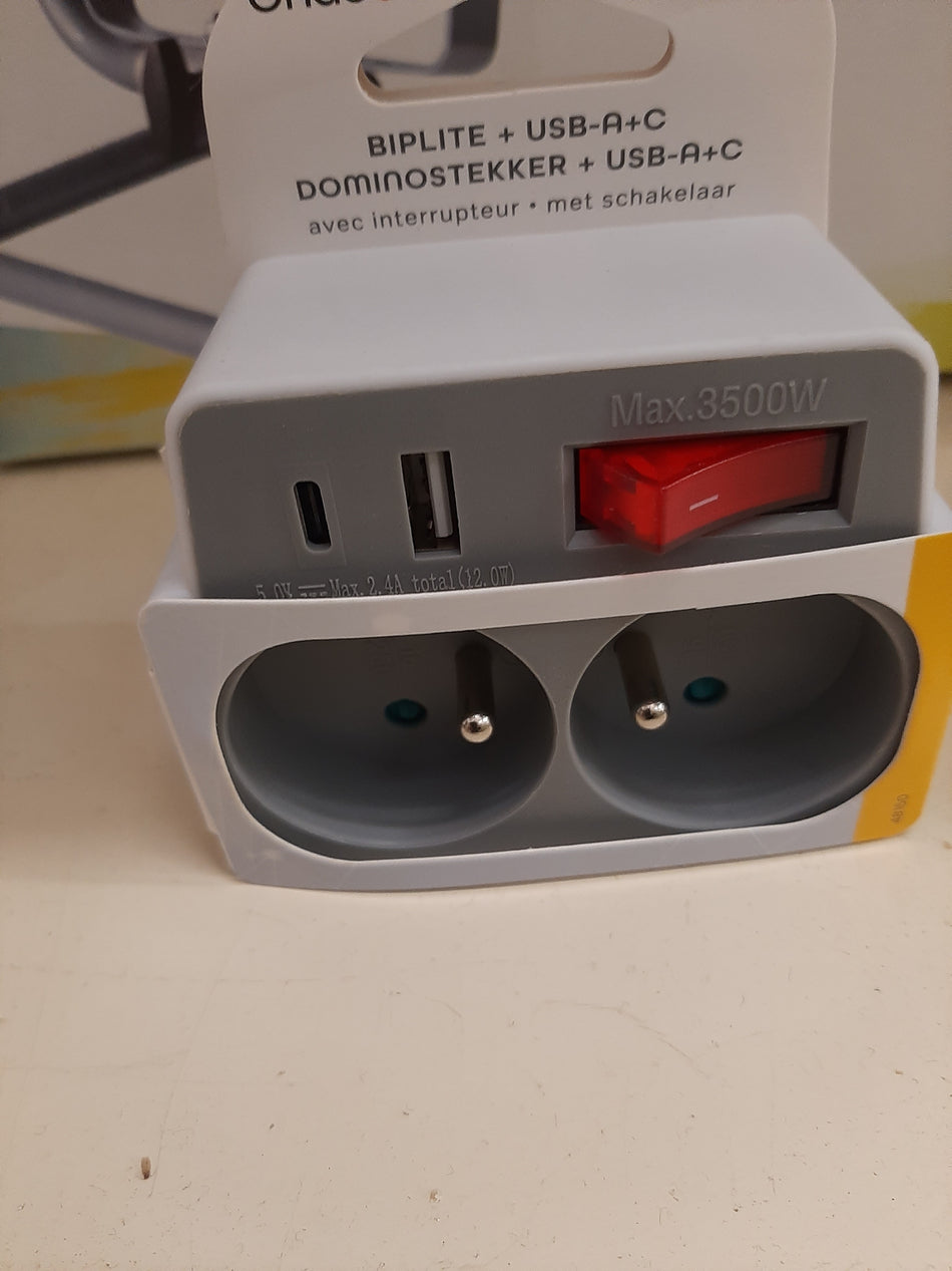 Stekkerdoos 2 stopcontacten aan/uit wit