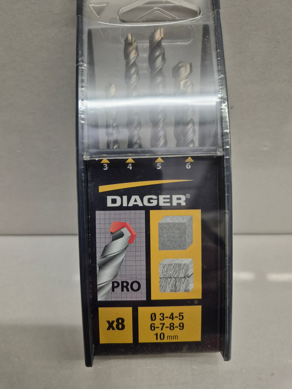 Diager set van 8 steen/betonboren van 3mm tot 10mm