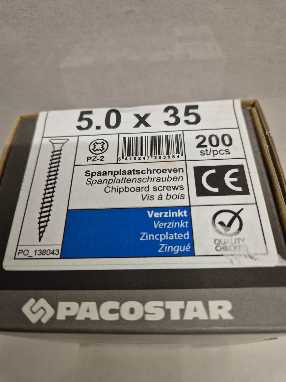 Paneelschroeven platkop   5x35mm 200 stuks verzinkt
