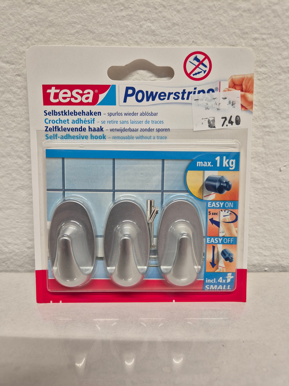 Tesa zelfklevende haakjes 3 stuks kleur zilver