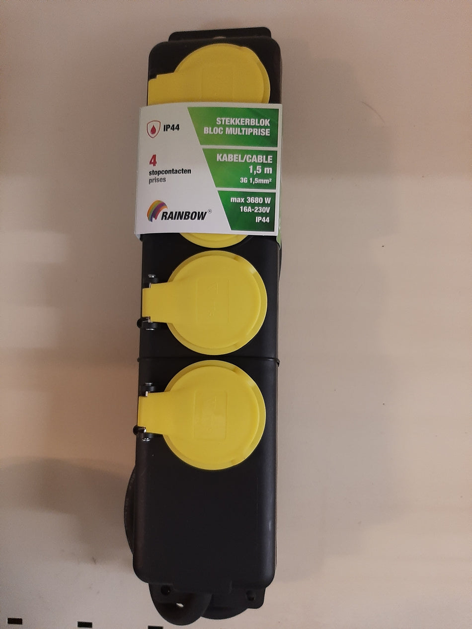 Stekkerdoos 4 stopcontacten IP 44 zwart 1.5m