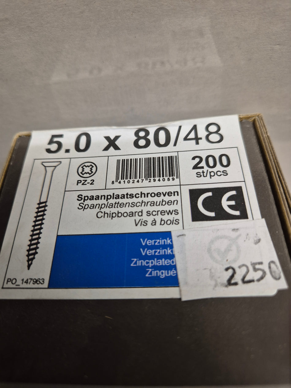 Paneelschroeven 5x80mm 200stuks verzinkt