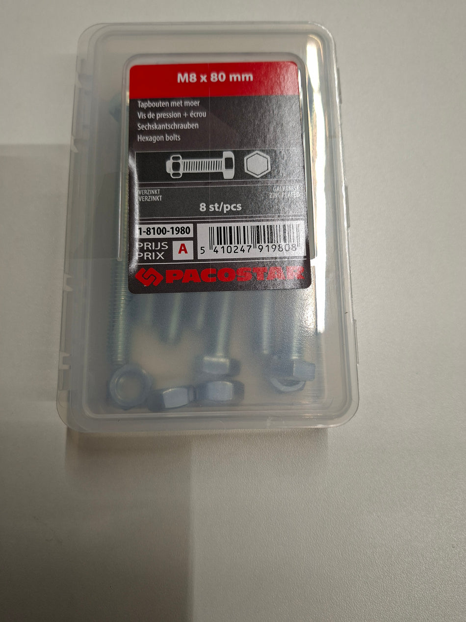 Tapbouten met moer M8x80mm