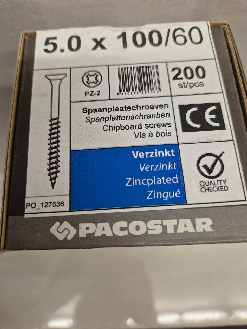 PANEELSCHROEVEN,PLATKOP,VERZI. - 5x100 mm