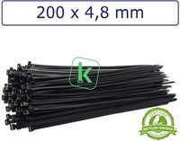 Gerecyclede Kabelbinders 200 x 4,8 mm Zwart UV-bestendig – 100 stuks