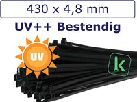UV++ Bestendige Kabelbinders 430 x 4,8 mm Zwart – 100 stuks